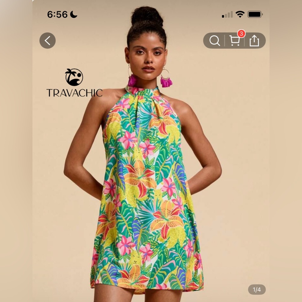 Tropical print tie halter dress